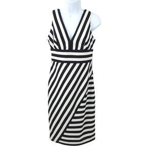 Bisou Bisou Michele Bohbot Sleeveless Pencil Dress Size 2 Black White Stripe NEW